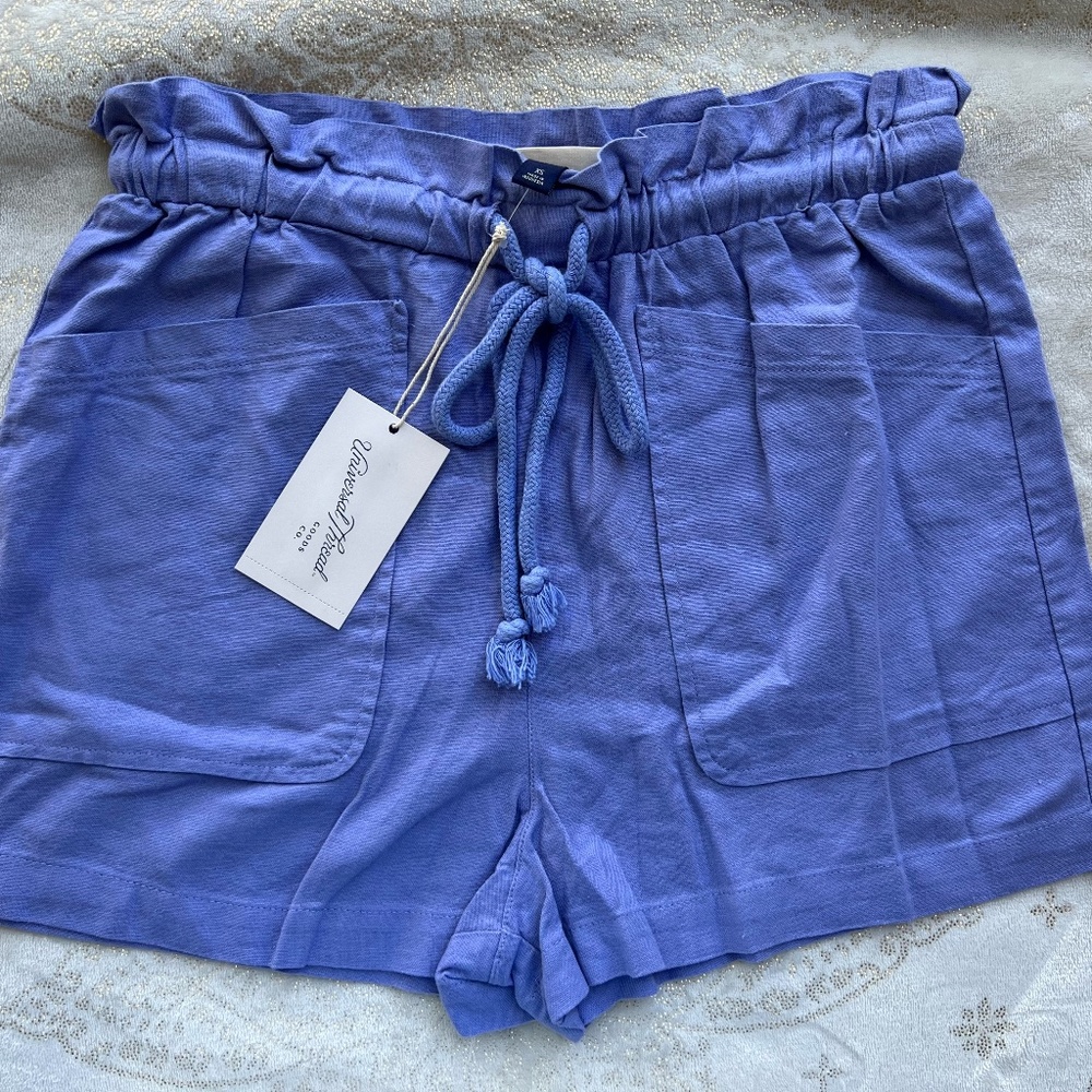 lilac fabric shorts with adjustable tie